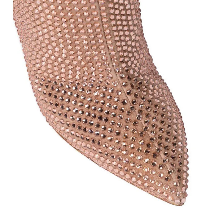 High Pointed Heel Boots with Sparkling Rhinestone Design - Josie