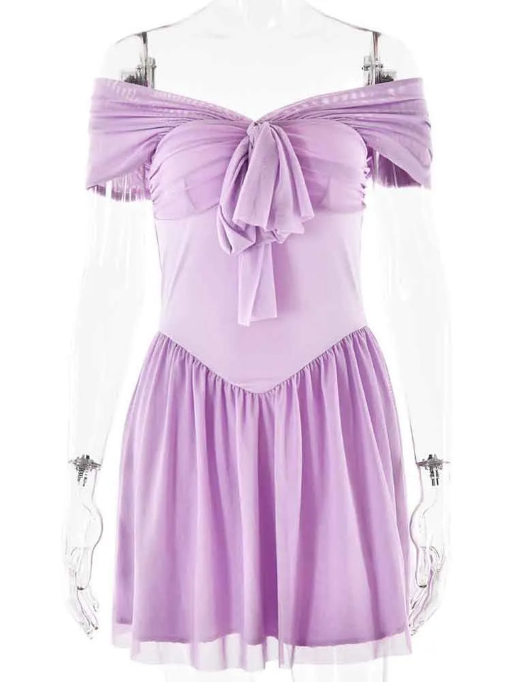 A-line Chiffon Mini Dress with Off-Shoulder - Naya