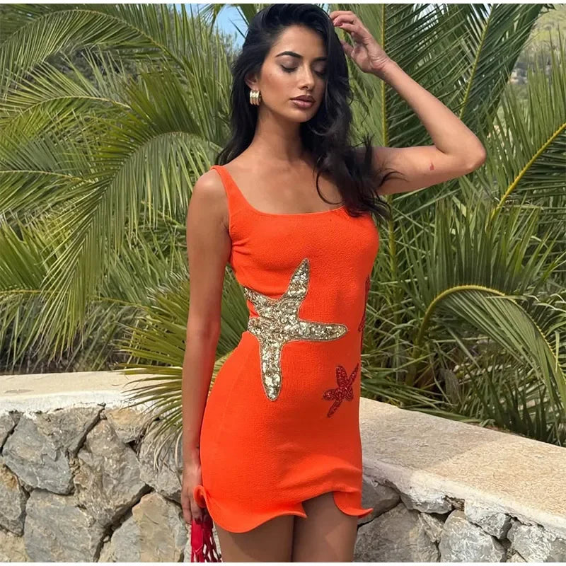 Mini Dress with Sequin Starfish Detail - Daisy
