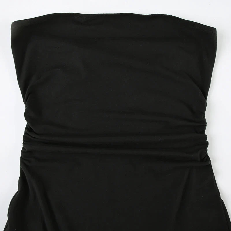 Strapless maxi dress with chiffon decoration and slit - Lettie