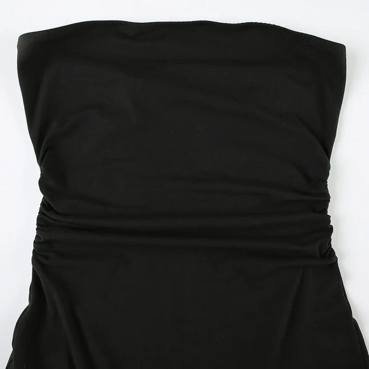 Strapless maxi dress with chiffon decoration and slit - Lettie