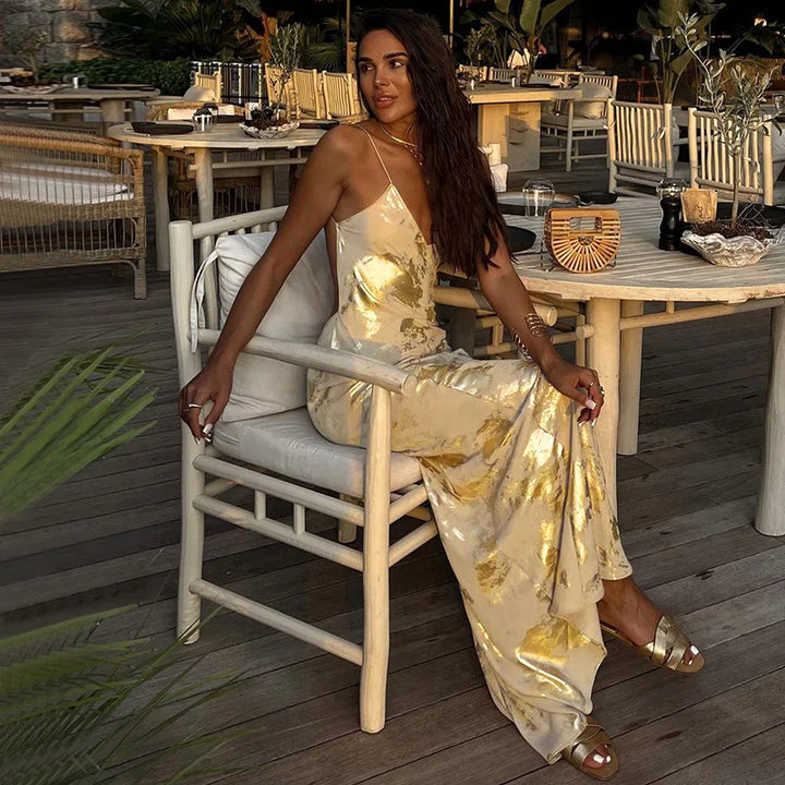 Maxi Dress with Gold Decoration - Zahava
