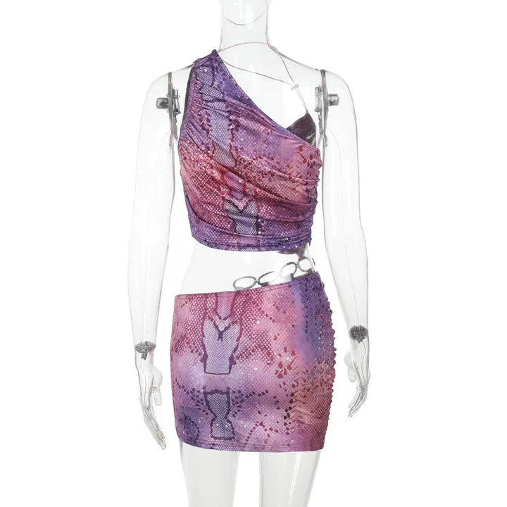 Mini dress with split design and special print with hoop buckle details - Kami