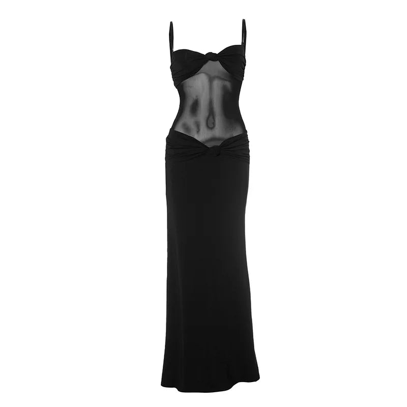 Maxi Dress with Removable Straps, Ruched and Mesh Design - Blair