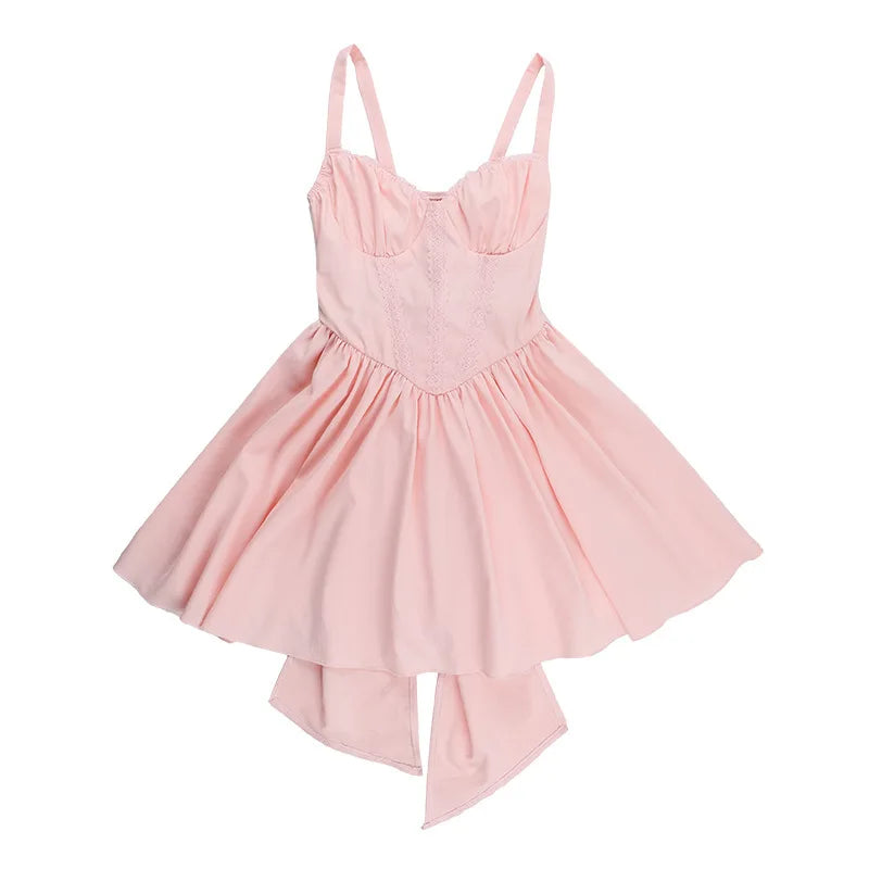 A-line mini dress with corset design and bow tie detail on the back - Kaiya