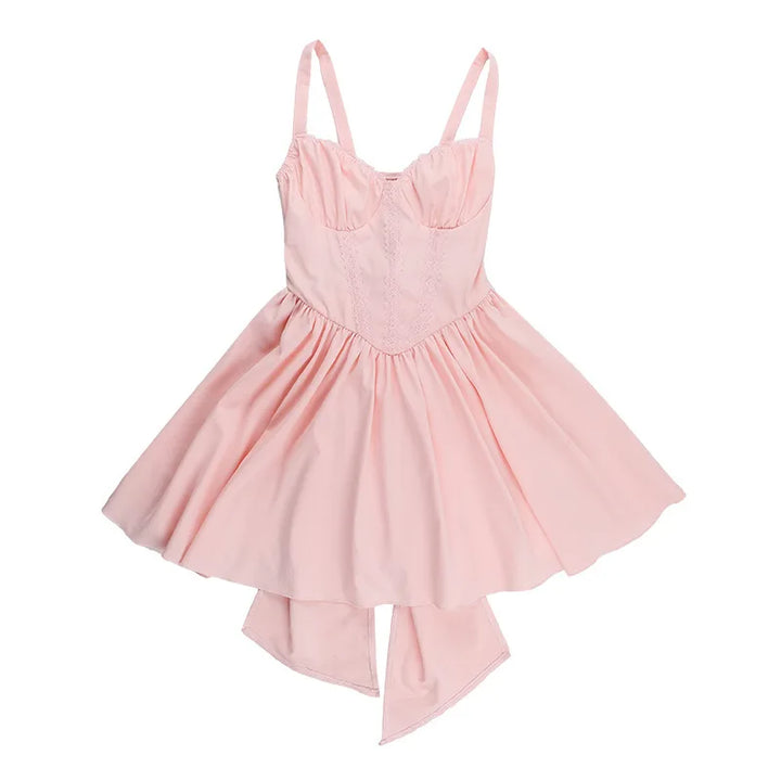 A-line mini dress with corset design and bow tie detail on the back - Kaiya