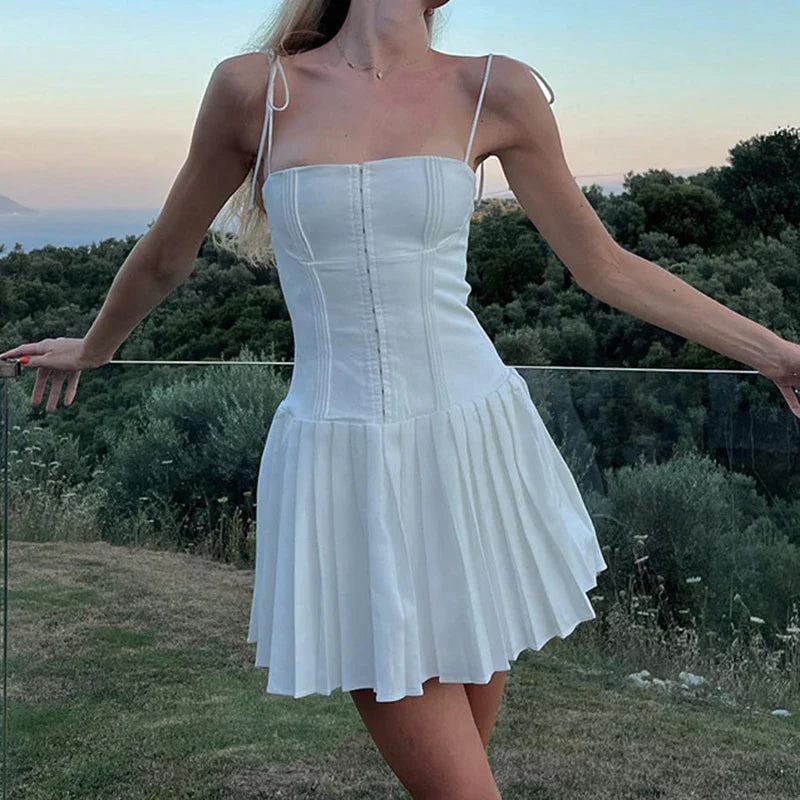 Mini Dress with Pin Closure and Tie Straps - Ronili