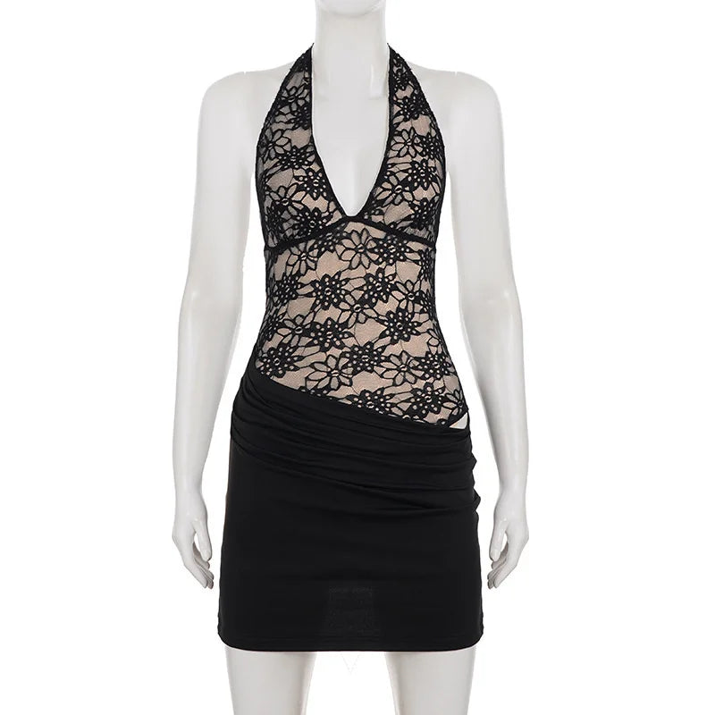Mini pleated dress with lace bodysuit design - LISS