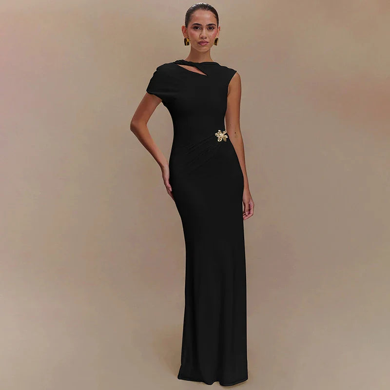 Maxi Open Back Dress with Flower Buckle Detail - Marina