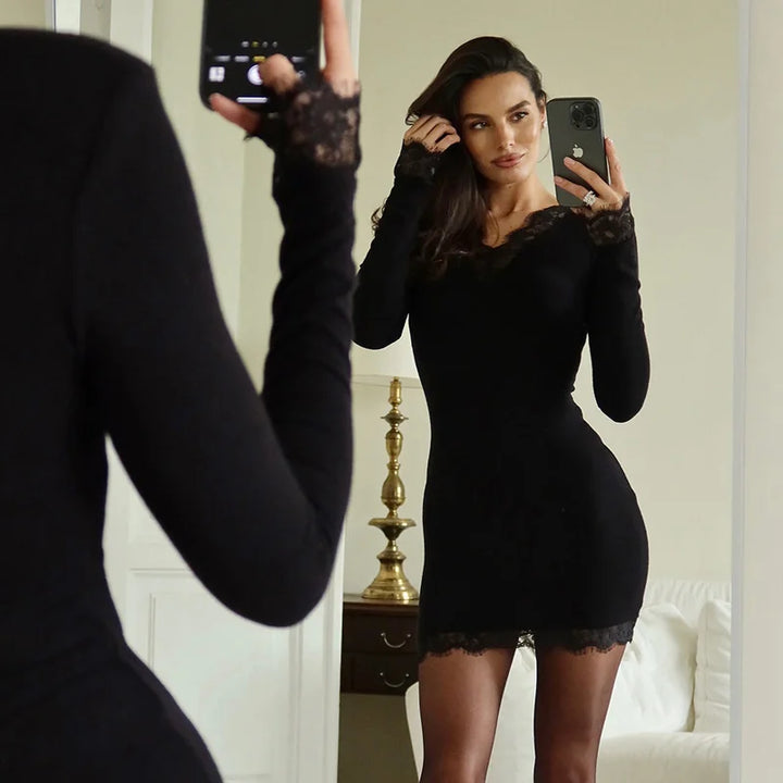 Mini Dress with Lace Decoration - MIRAN