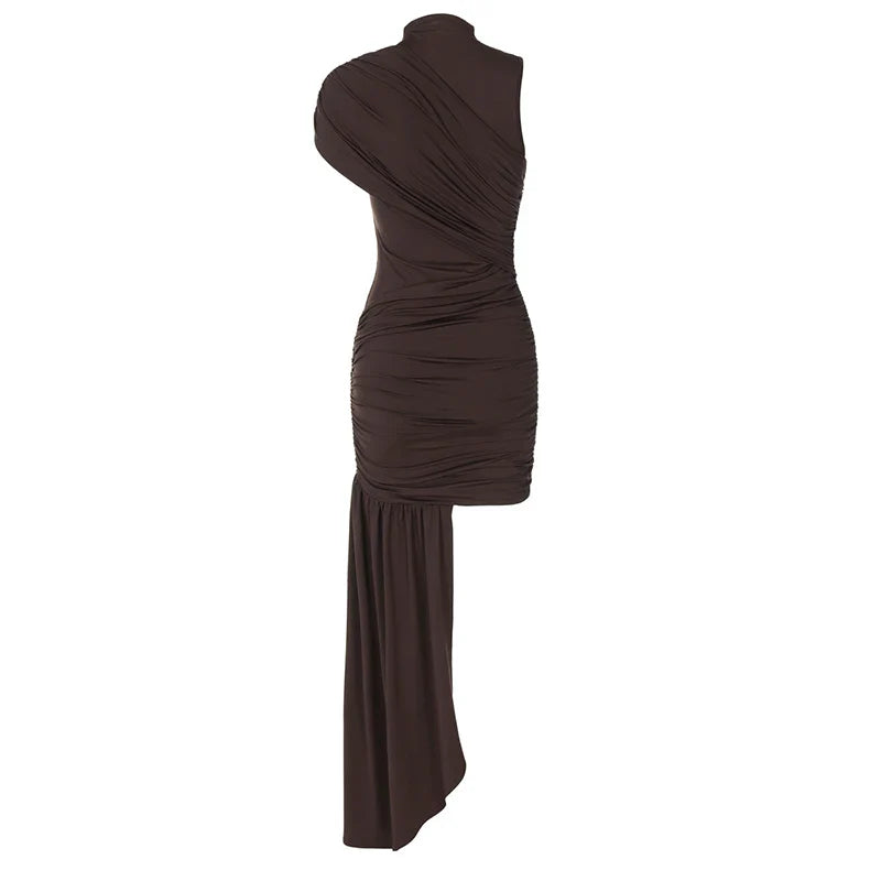 Mini dress with ruching and asymmetrical design decorated with a train - Jay