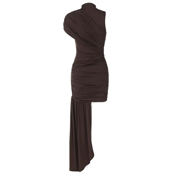 Mini dress with ruching and asymmetrical design decorated with a train - Jay
