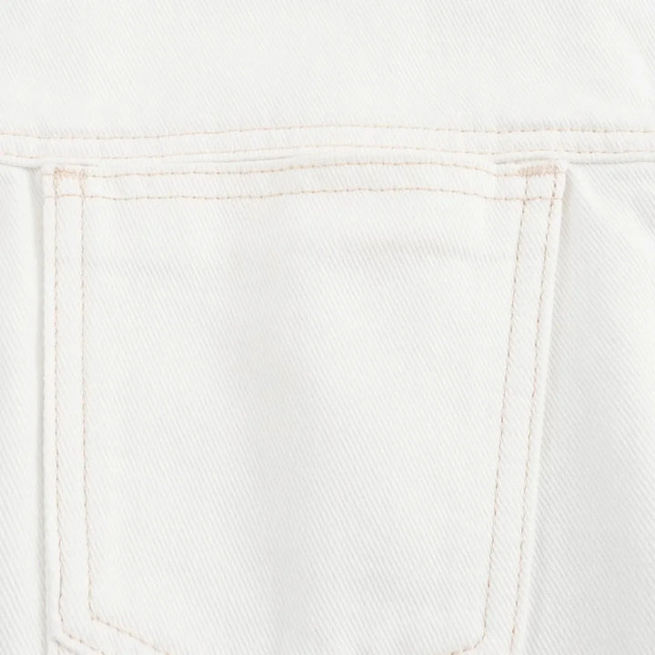 Two-Piece White Denim Set with Mini Skirt Pants and Buttoned Polo Collar Blazer - Genesis