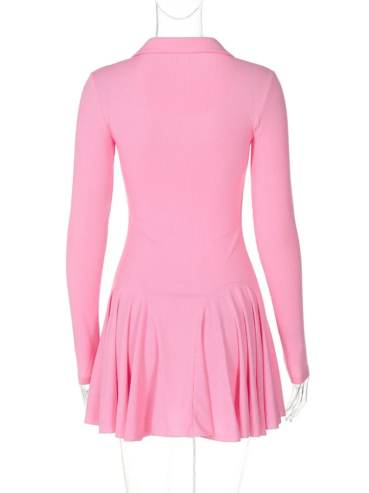 Knitted A-line mini dress with polo collar - Regina