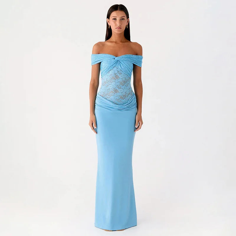 Maxi off-shoulder dress with lace design - LINI