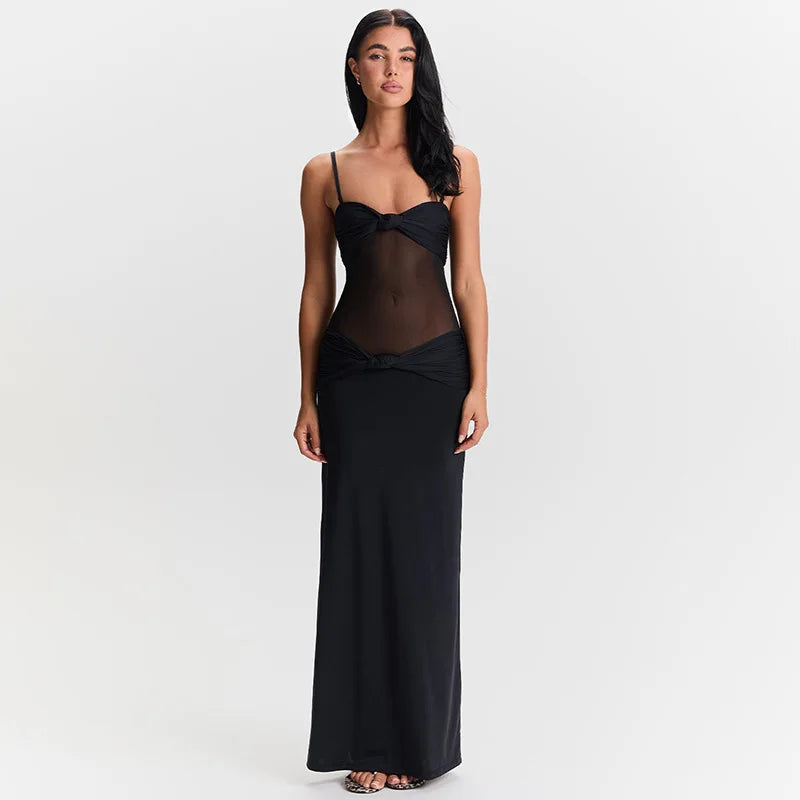 Maxi Dress with Removable Straps, Ruched and Mesh Design - Blair