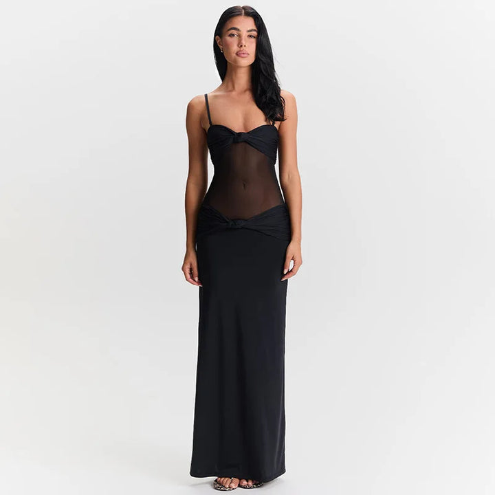 Maxi Dress with Removable Straps, Ruched and Mesh Design - Blair