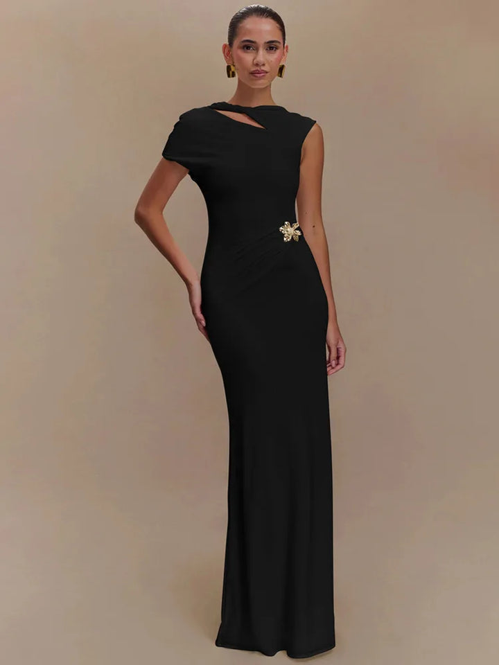 Maxi Open Back Dress with Flower Buckle Detail - Marina