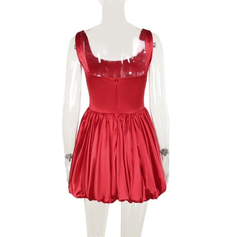 Balloon Cut Satin Mini Dress - Shandy