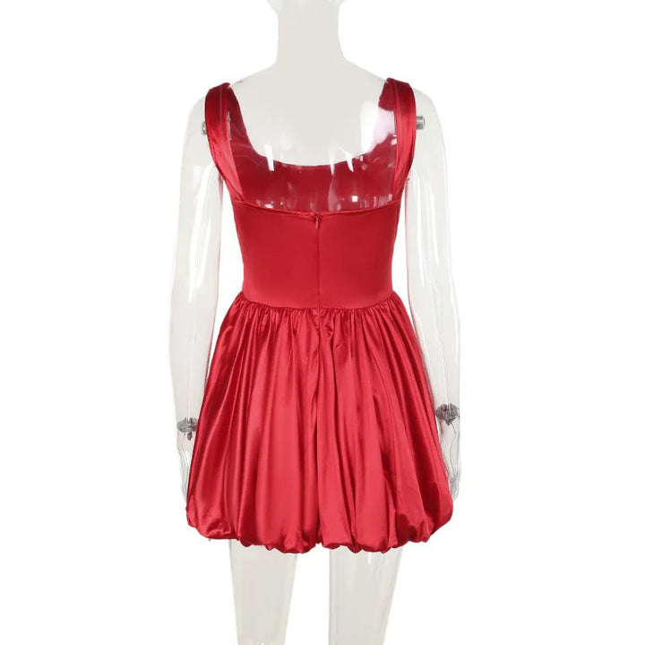 Balloon Cut Satin Mini Dress - Shandy