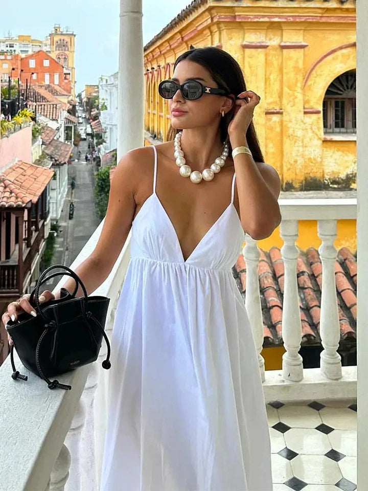Lightweight Maxi Dress with Open Back - Leah