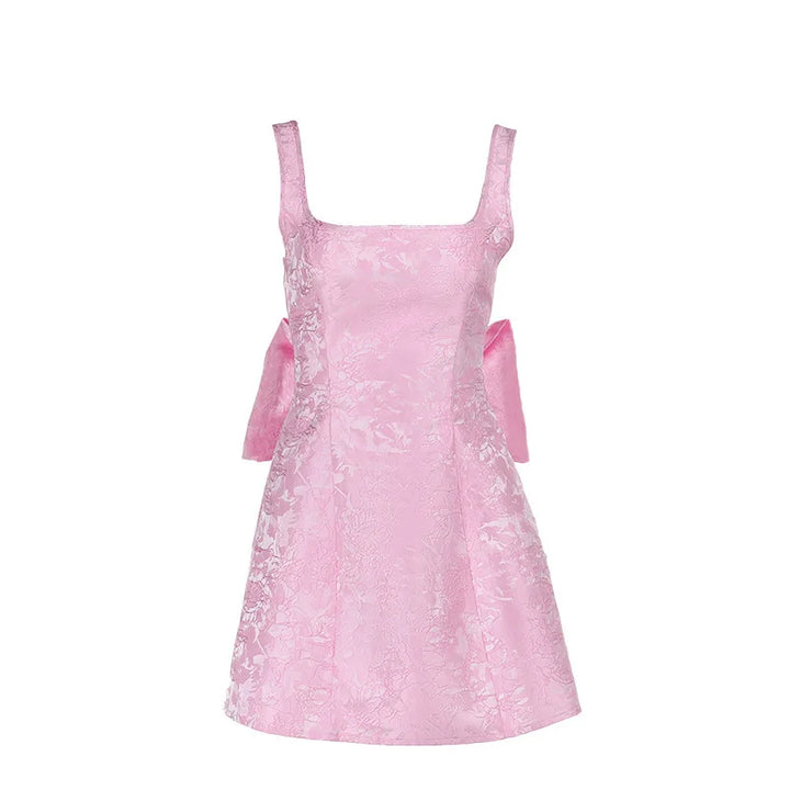 Mini dress with floral illustration print and bow detail on the back - Louisa