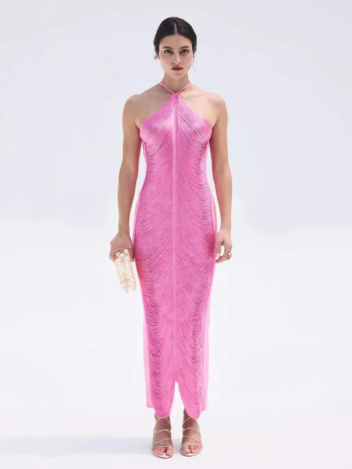 Maxi Dress with Shiny Threads and Open Back - Ashley