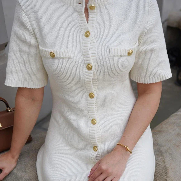 Knitted Mini Dress with Button Embellishment - Mary