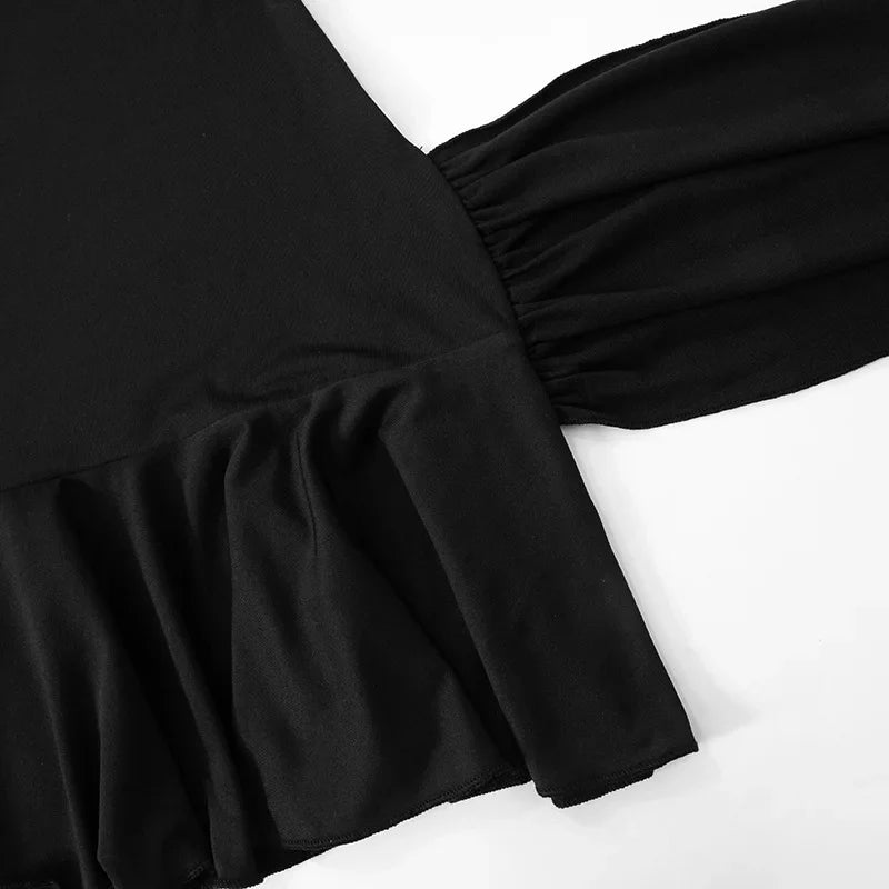Ruffled Mini Dress with Spaghetti Strap Tie Detail - Selena