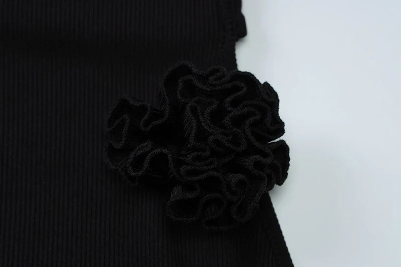 Knitted Collar Maxi Dress with Flower Decoration and Open Back - Amalia