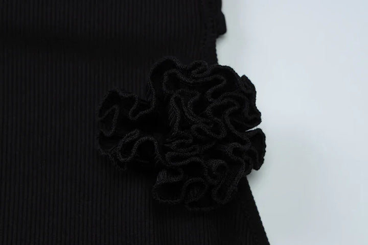 Knitted Collar Maxi Dress with Flower Decoration and Open Back - Amalia