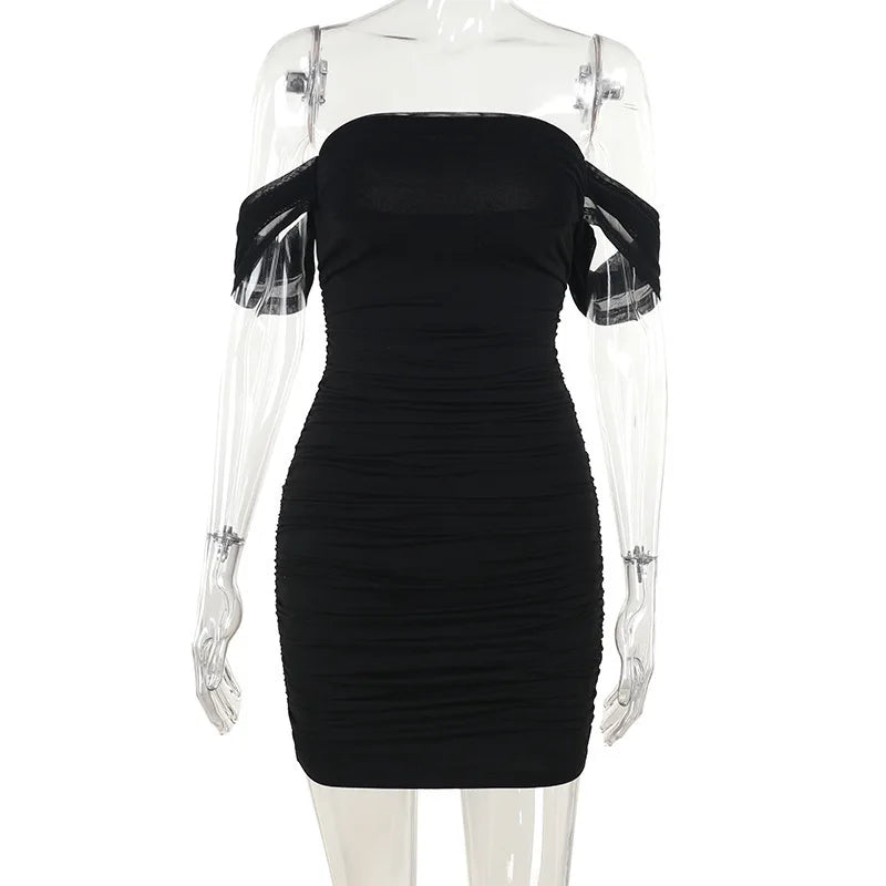 Fitted Pleated Mini Dress with Dropped Mesh Straps - Luz