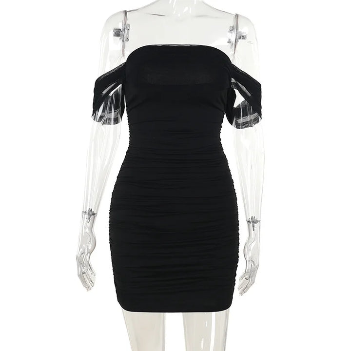 Fitted Pleated Mini Dress with Dropped Mesh Straps - Luz