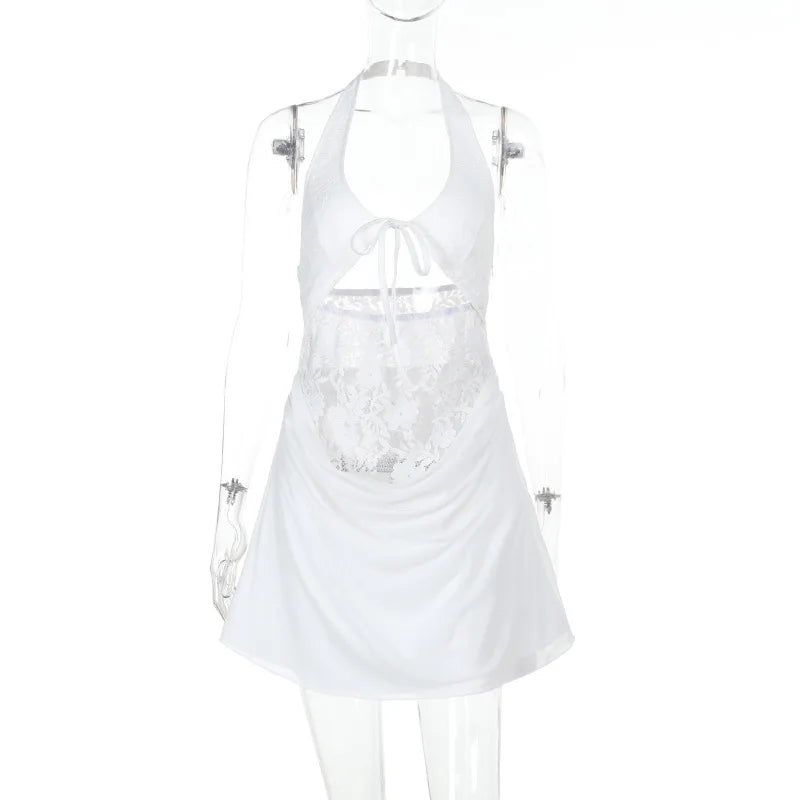Mini dress with lace trim and open back - Yaz
