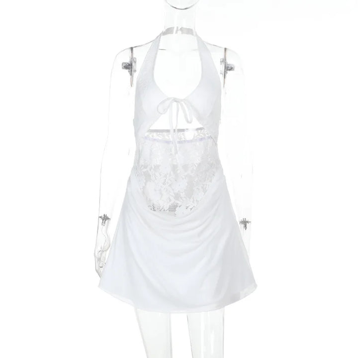Mini dress with lace trim and open back - Yaz