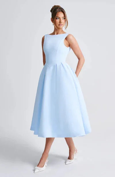Classic midi A-line dress with open back - Alaya