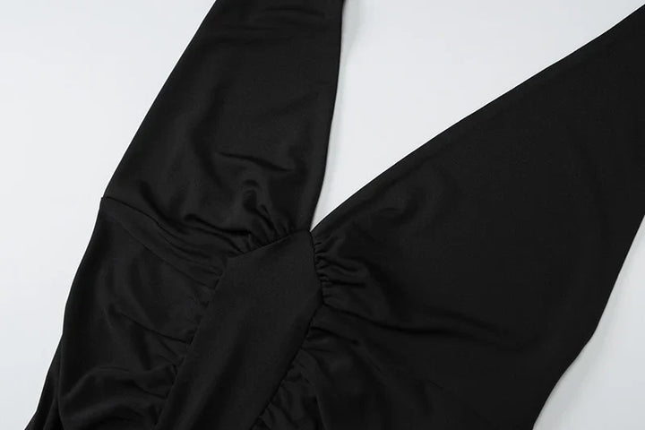 Maxi Dress with Ruching, Open Back, and Neck Tie - Lima