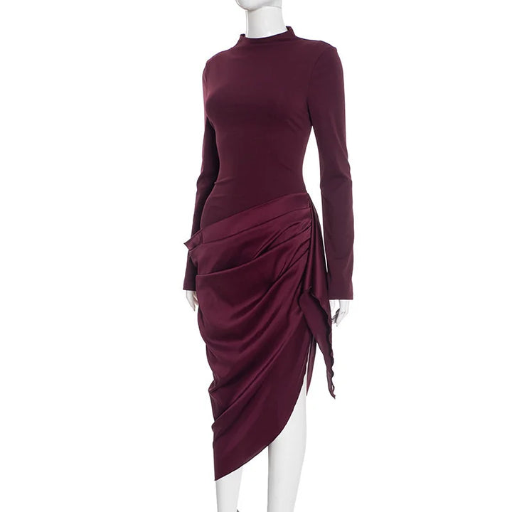Midi Dress with Satin Design and Asymmetric Length - NIRA