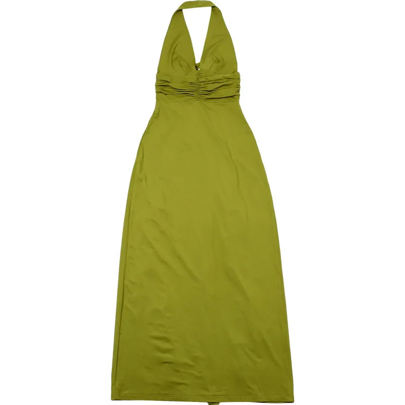 Maxi Dress with Ruffle and Flower Decoration and Open Back - Maxine