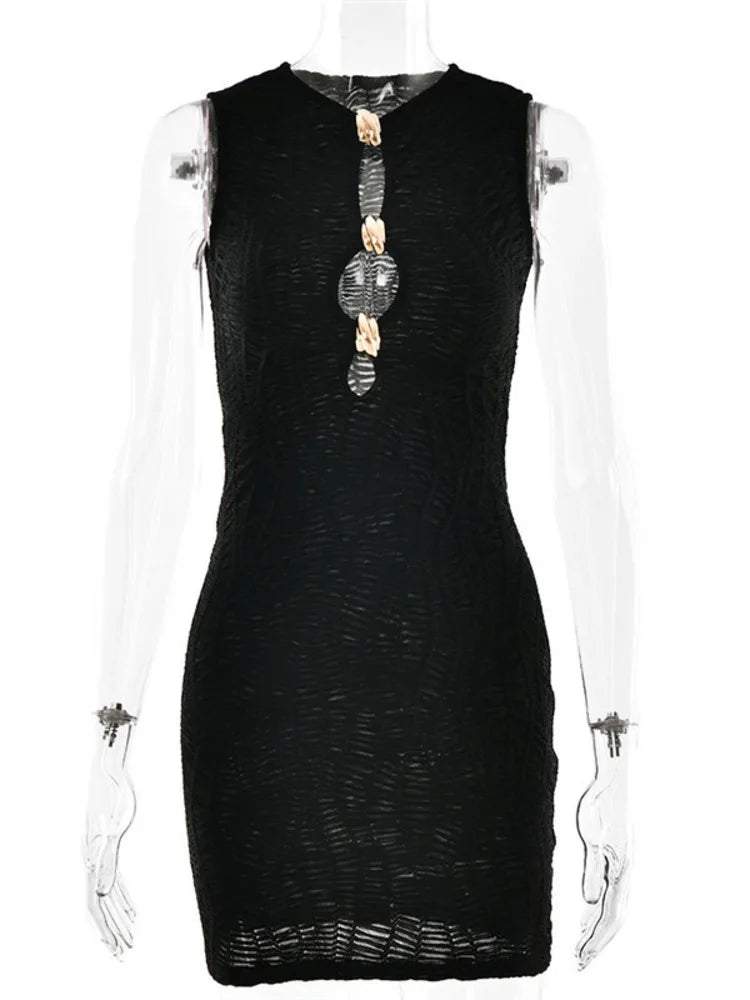 Mini knitted mesh dress decorated with buckles - Richie