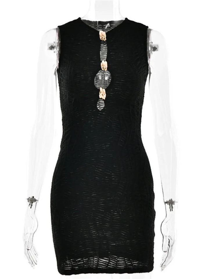Mini knitted mesh dress decorated with buckles - Richie