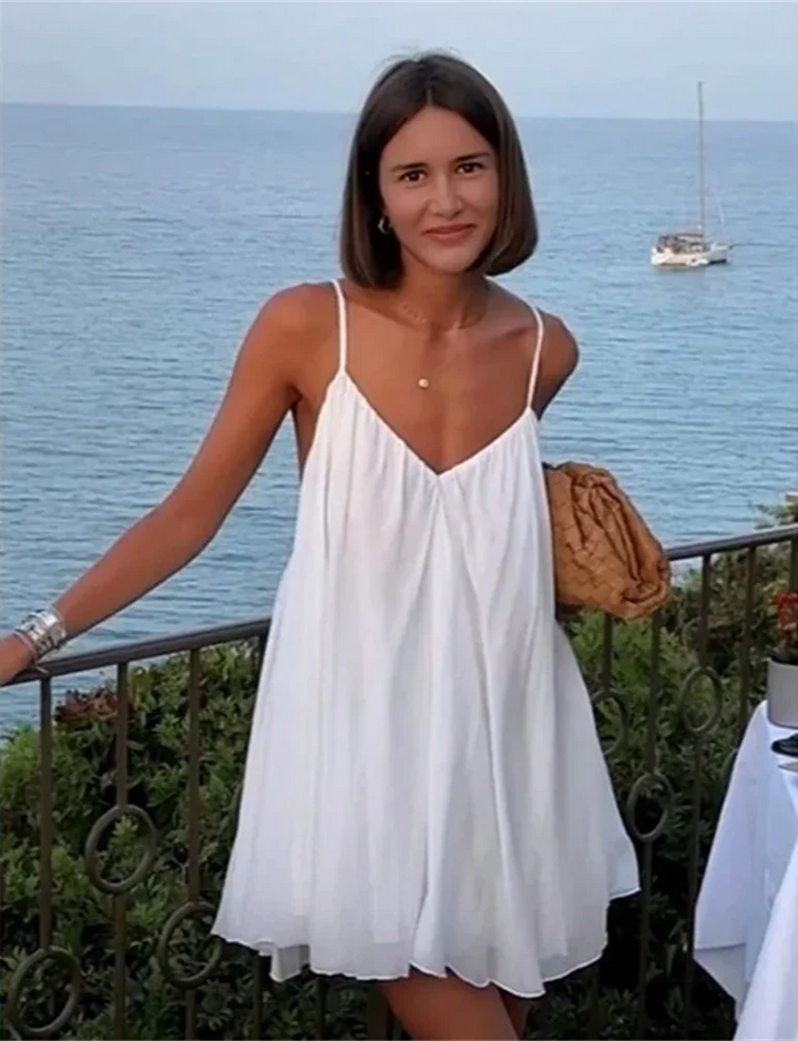 Ruffled Chiffon Mini Dress with Open Back - Penelope