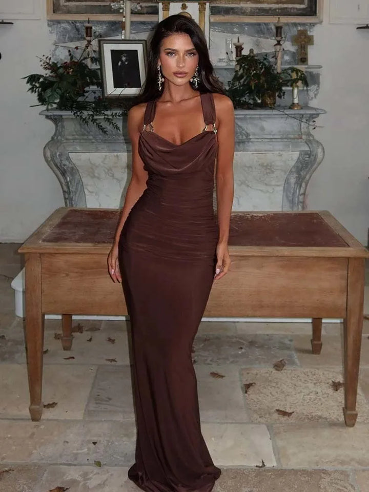 Maxi Open Back Dress with Buckle Detail on Straps - Grace