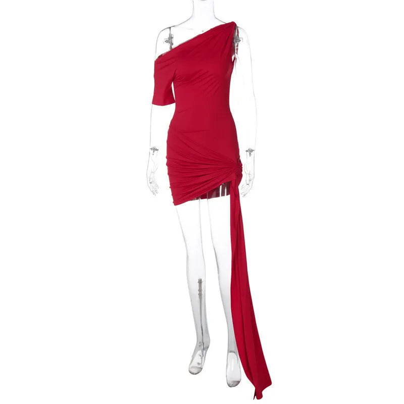 Mini dress with asymmetric design and train decoration - Nina