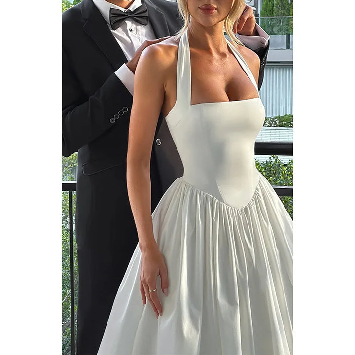 A-line midi dress with open back and neck tie - Angie
