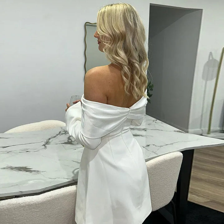 Mini A-line dress with off-shoulder and button decoration - Milian