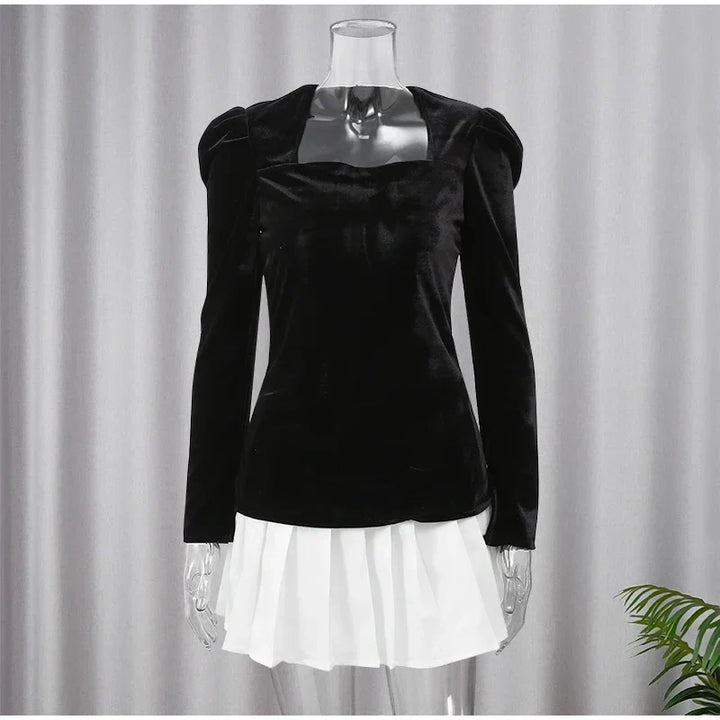 Velvet Mini Dress with Pleated Skirt Design - Ophelia