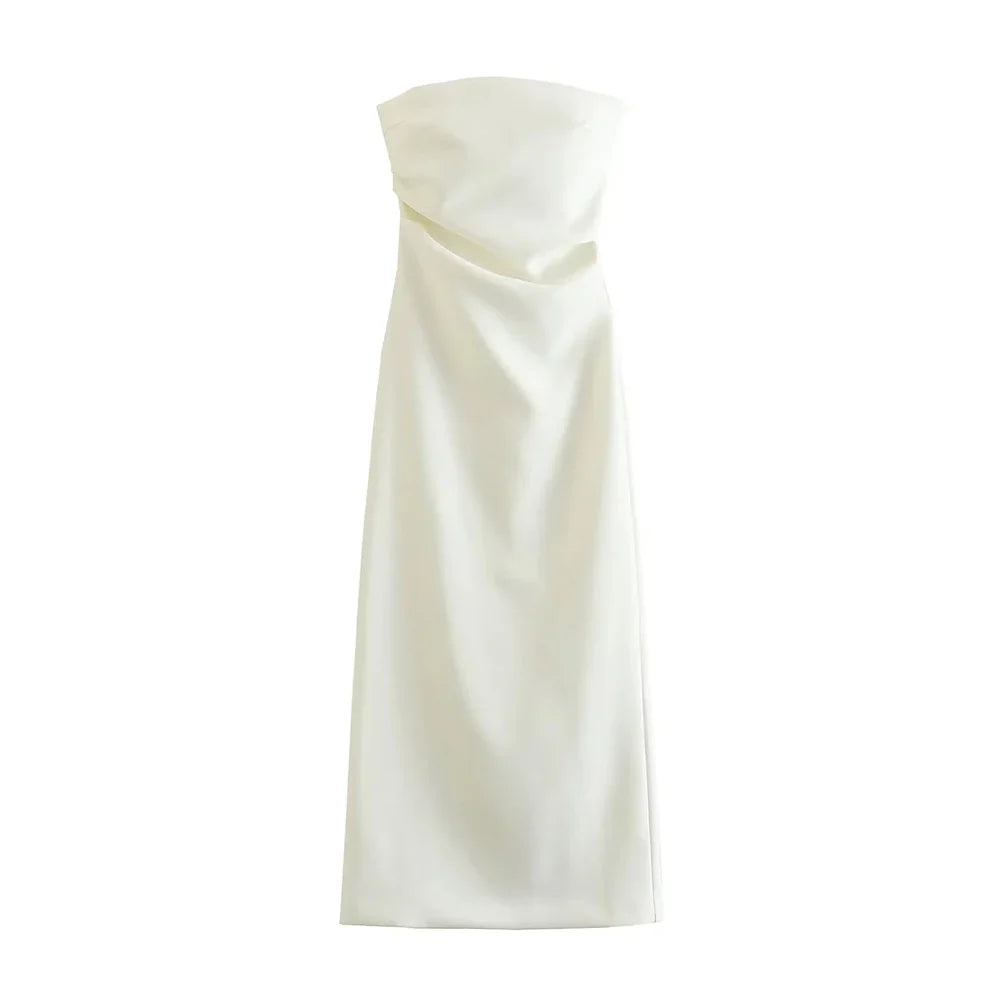 Strapless Midi Dress with Pleated Design - Emmy