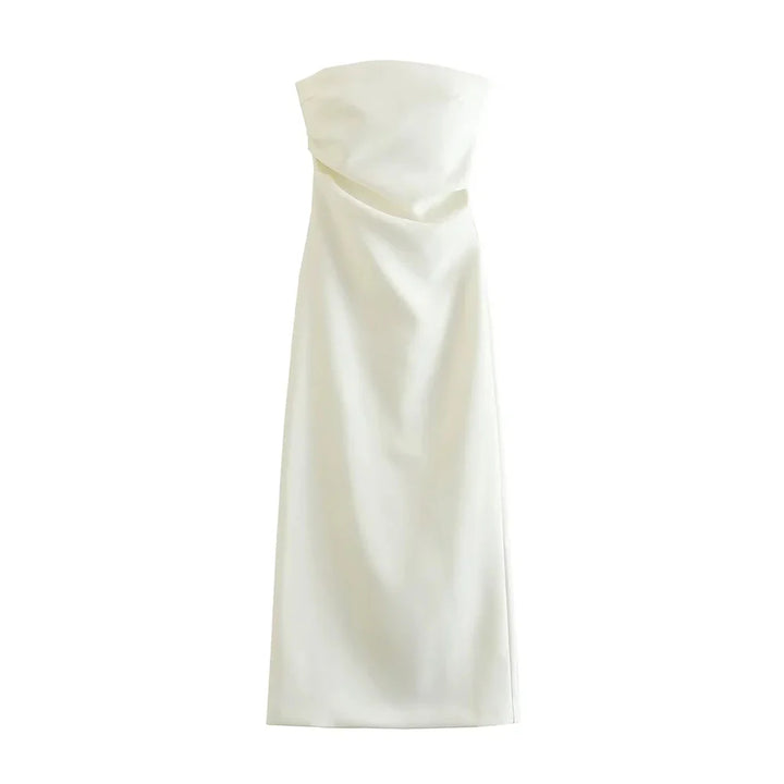 Strapless Midi Dress with Pleated Design - Emmy
