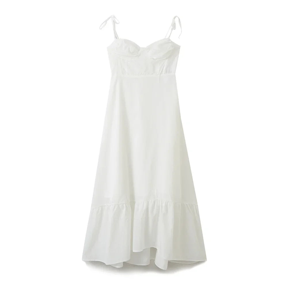 Ruffled Maxi Dress with A-Line Cut and Tie Straps - Allie